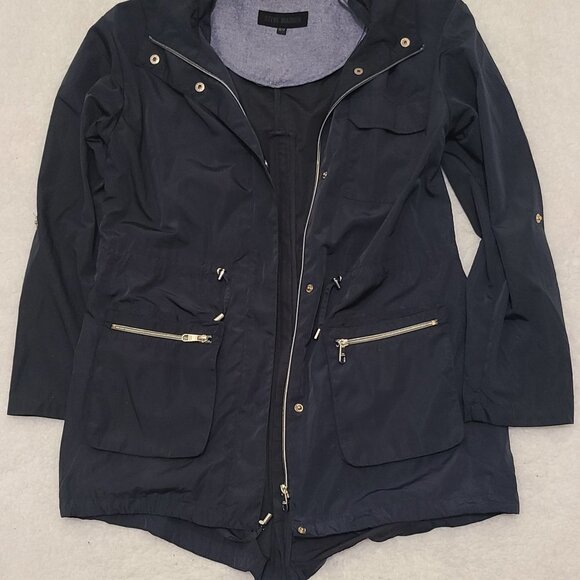 Steve Madden Women's Lightweight Hooded Utility Rain Coat Packable Anorak EUC - Picture 1 of 7